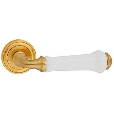 Ручка дверная RENZ 617-16 SG/WH "Сиракузы" (золото матовое/керамика белая)