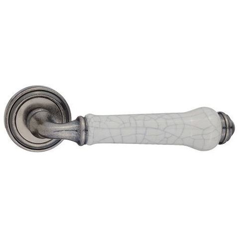 Ручка дверная RENZ 617-16 SL/OC "Сиракузы" (серебро античное/керамика состаренная)
