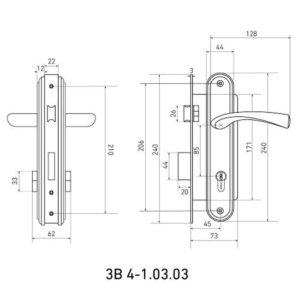 Замок врезной БУЛАТ ЗВ4-1.03.03 НОМОС графит