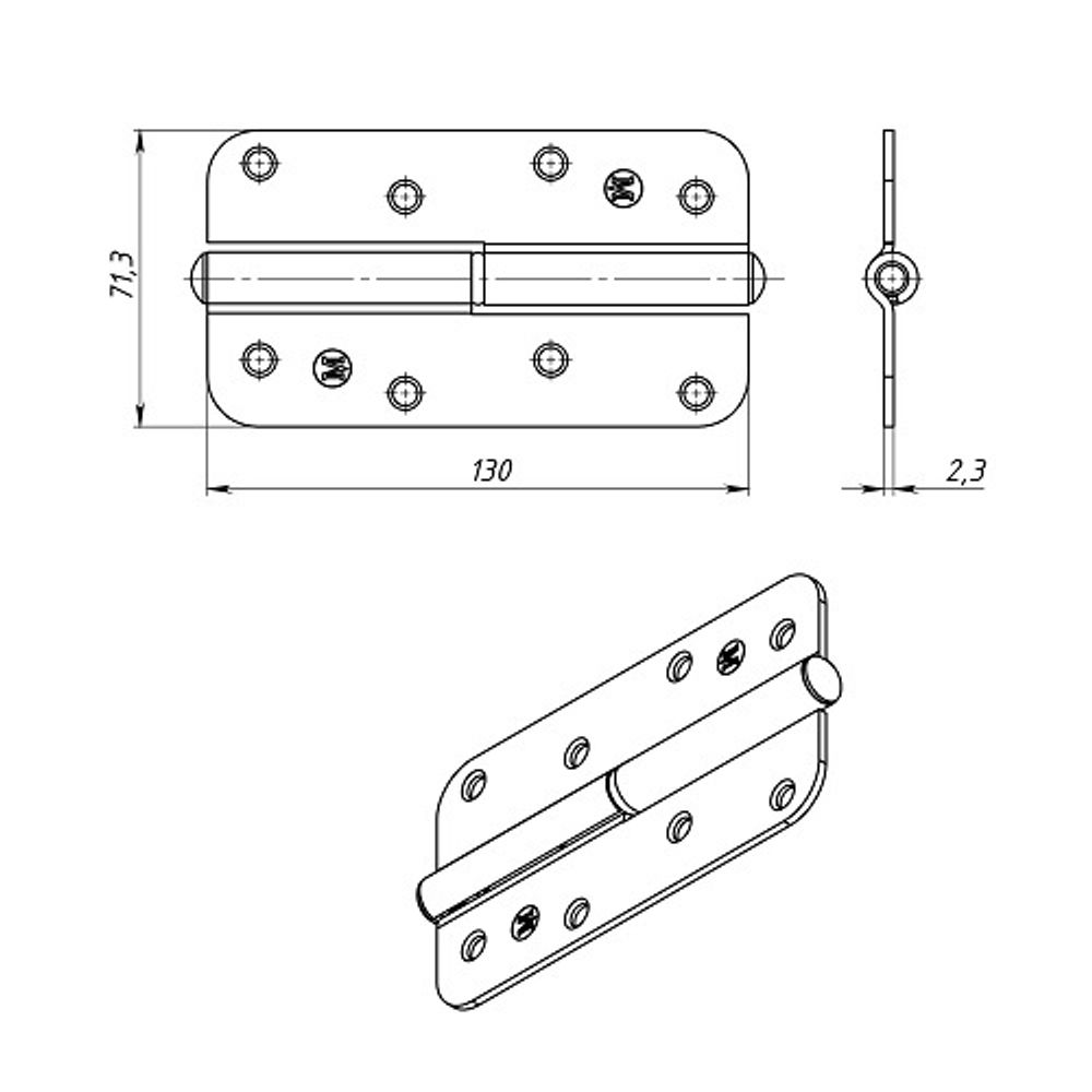 Петля накладная КУНГУР ПН1-130 б/п правая (40) (1 шт)