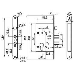 Замок врезной ПРОСАМ 78930 ЗВ4-31/55 3риг,без ц/м, без отв.планки