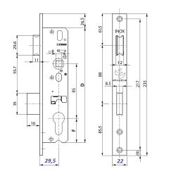 Корпус замка STUBLINA 3021.00 INOX E=30мм м/о 85мм