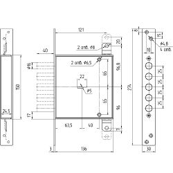Замок врезной МЕТТЭМ ЗВ8 140.1.0 с тягами, 5 кл. (ключ 80 мм) /40377/
