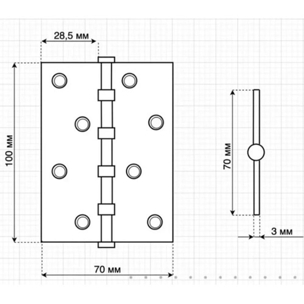 Петля дверная универсальная усиленная PALLINI PH-3 100x70x3 4BB SC матовый хром (1шт.)