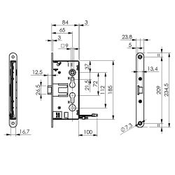 Корпус огнестойкого соленоидного замка DL1901EM/WA/65mm/NC/L левый, без функции антипаник