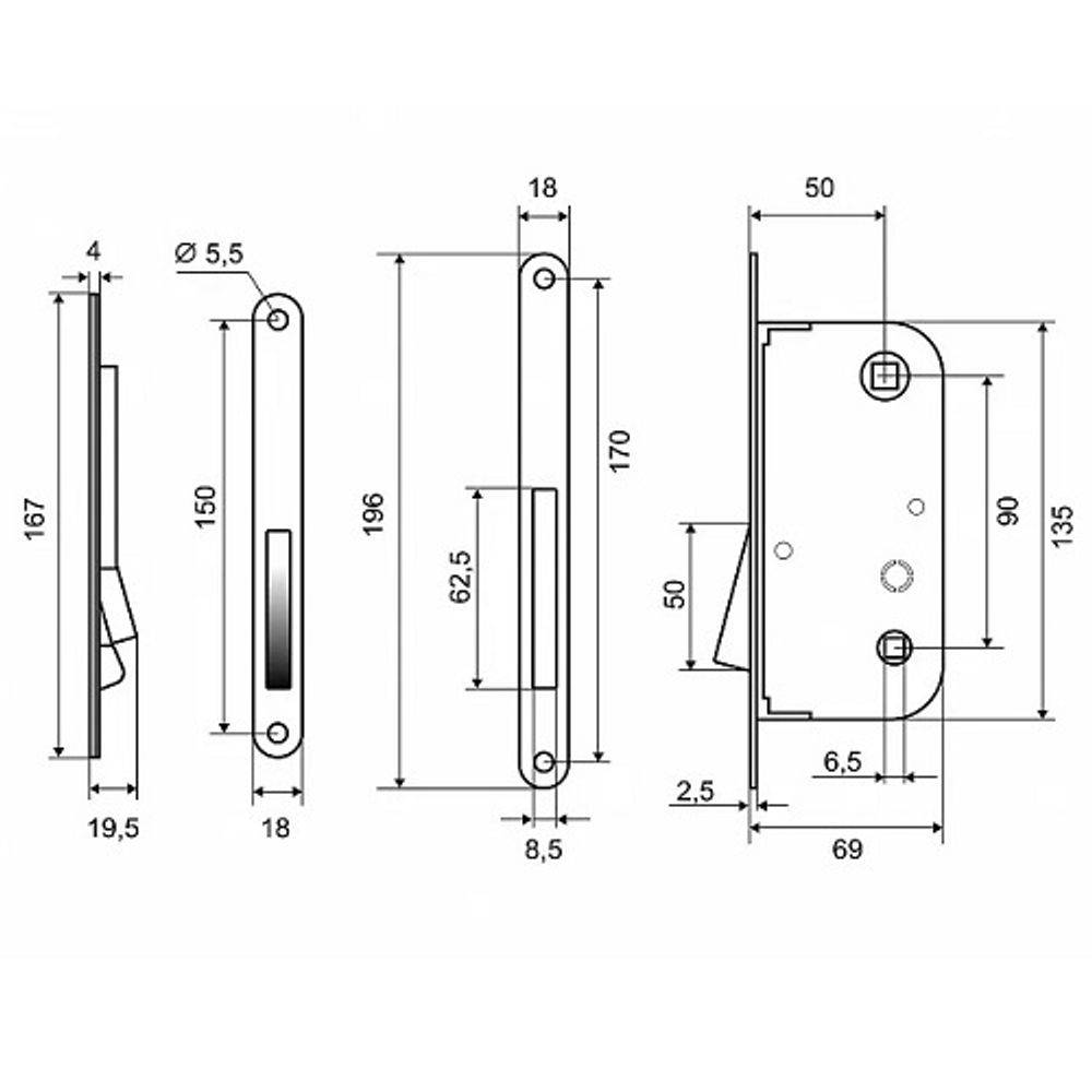Размеры магнитного замка PALLADIUM 090 M
