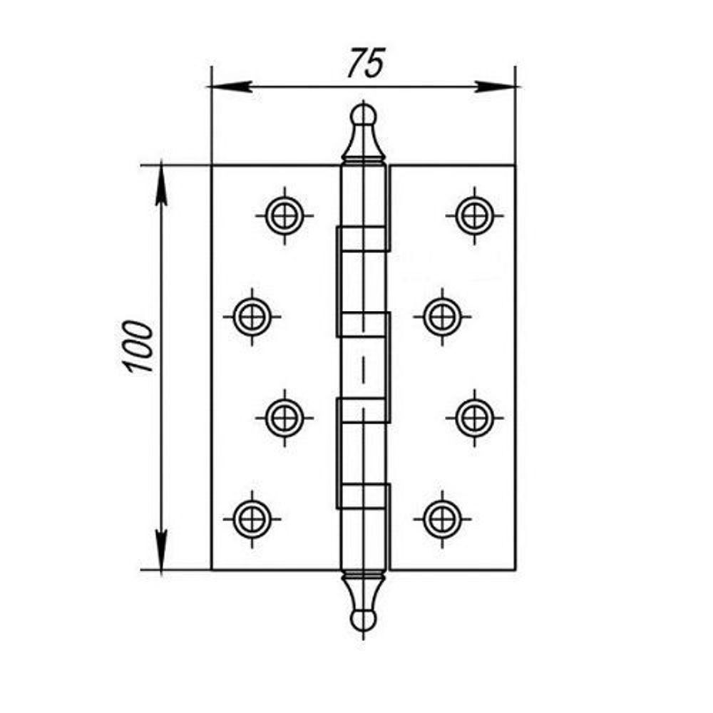 Петля дверная универсальная МЕДИО 4BB 100x75x2,5  CHP ф/г WP/GP белый/золото (1 шт)