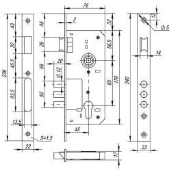 Замок врезной VETTORE 945-11B-3R CP хром