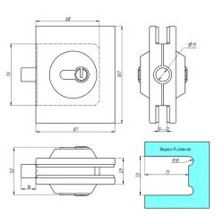 Замок для стеклянной двери 122-543 A SS нержавейка