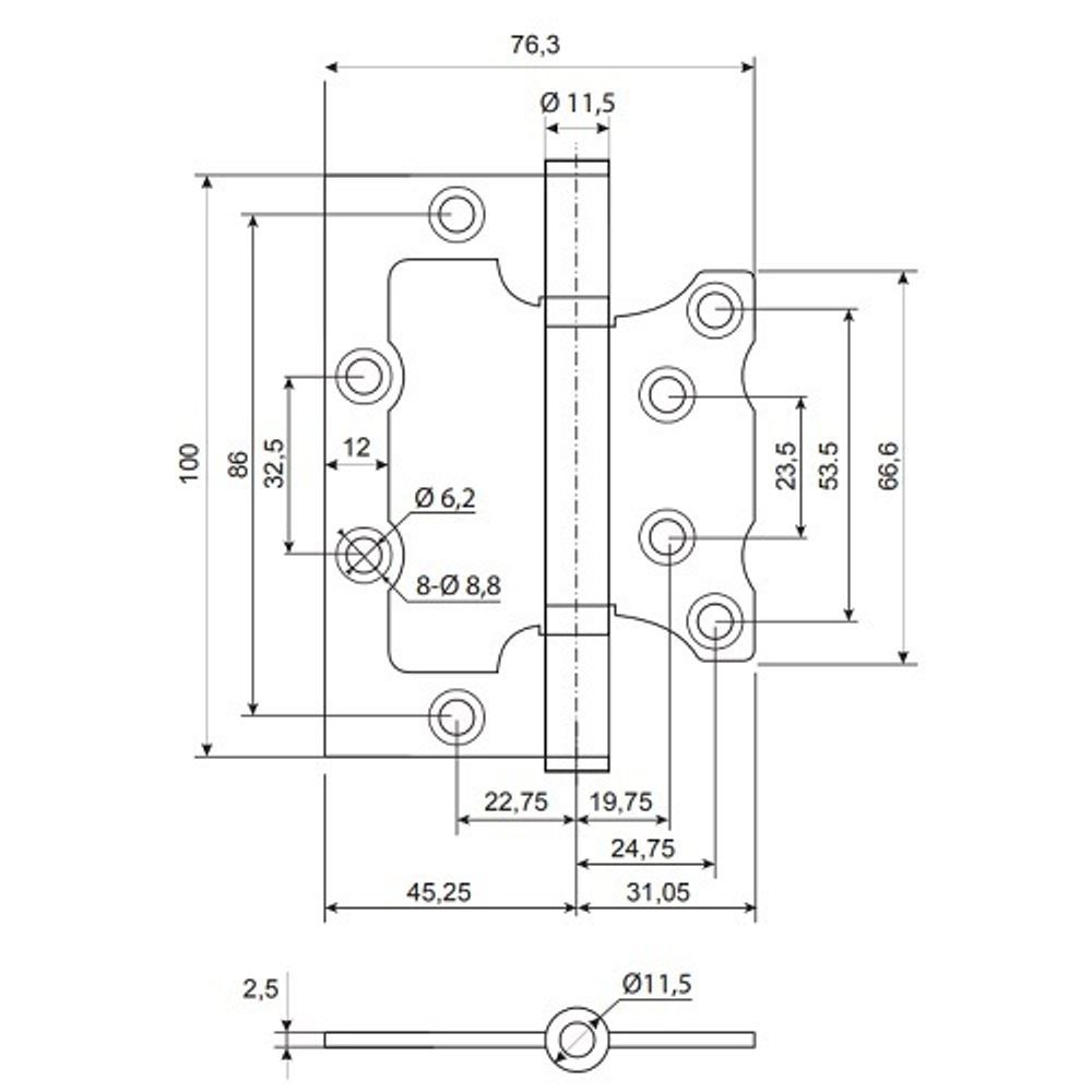 Петля накладная Code Deco 100x75x2,5 B2 AB бронза