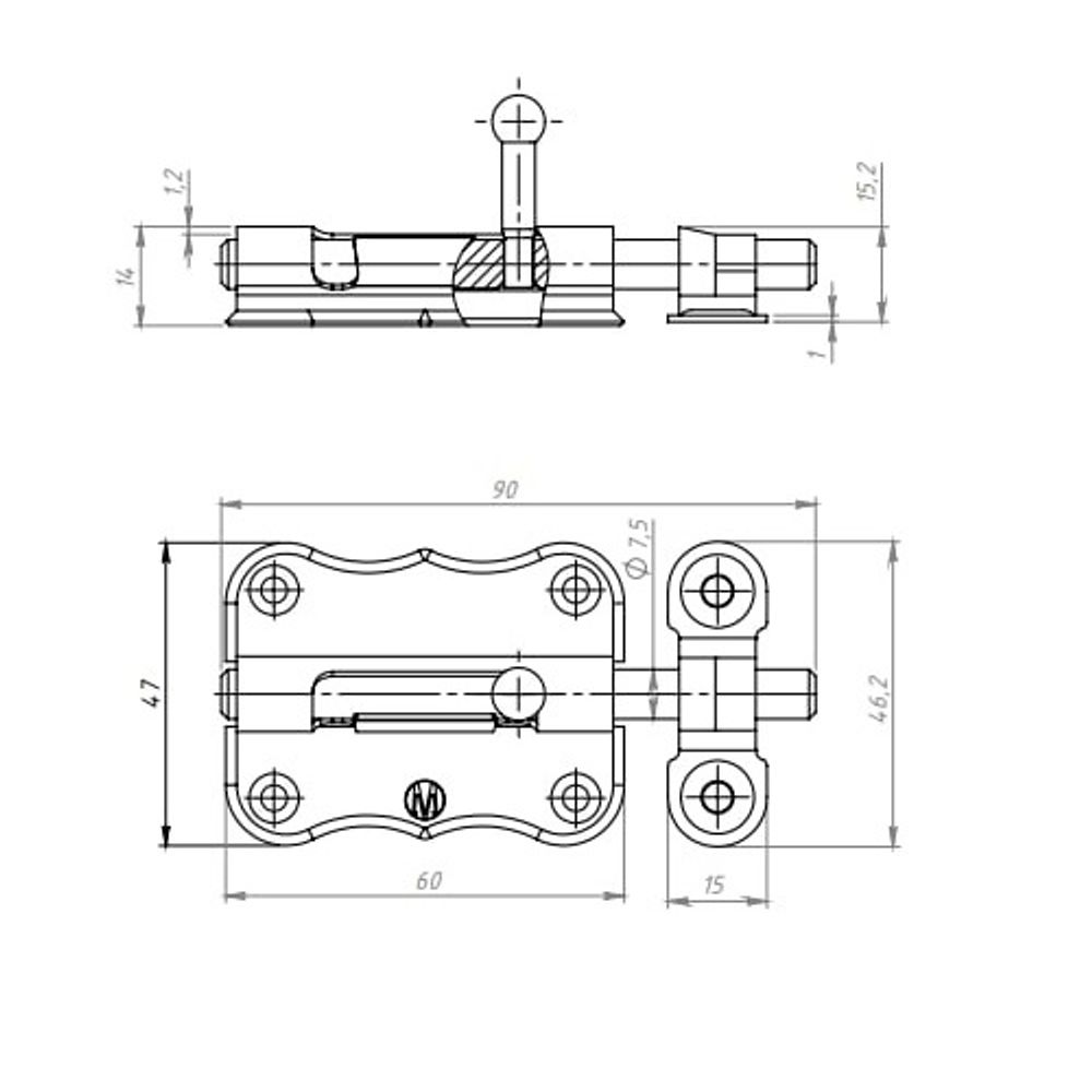Задвижка накладная КУНГУР ЗТ2-60 цинк (150) мт (1шт)