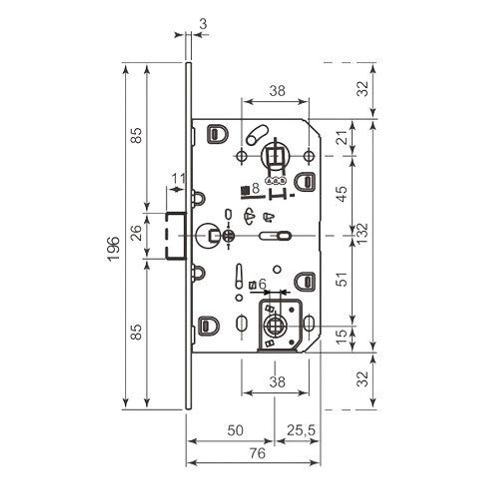 Замок межкомнатный AGB WC MEDIANA EV B01102.50.34.567 (мат.хром) /25797/