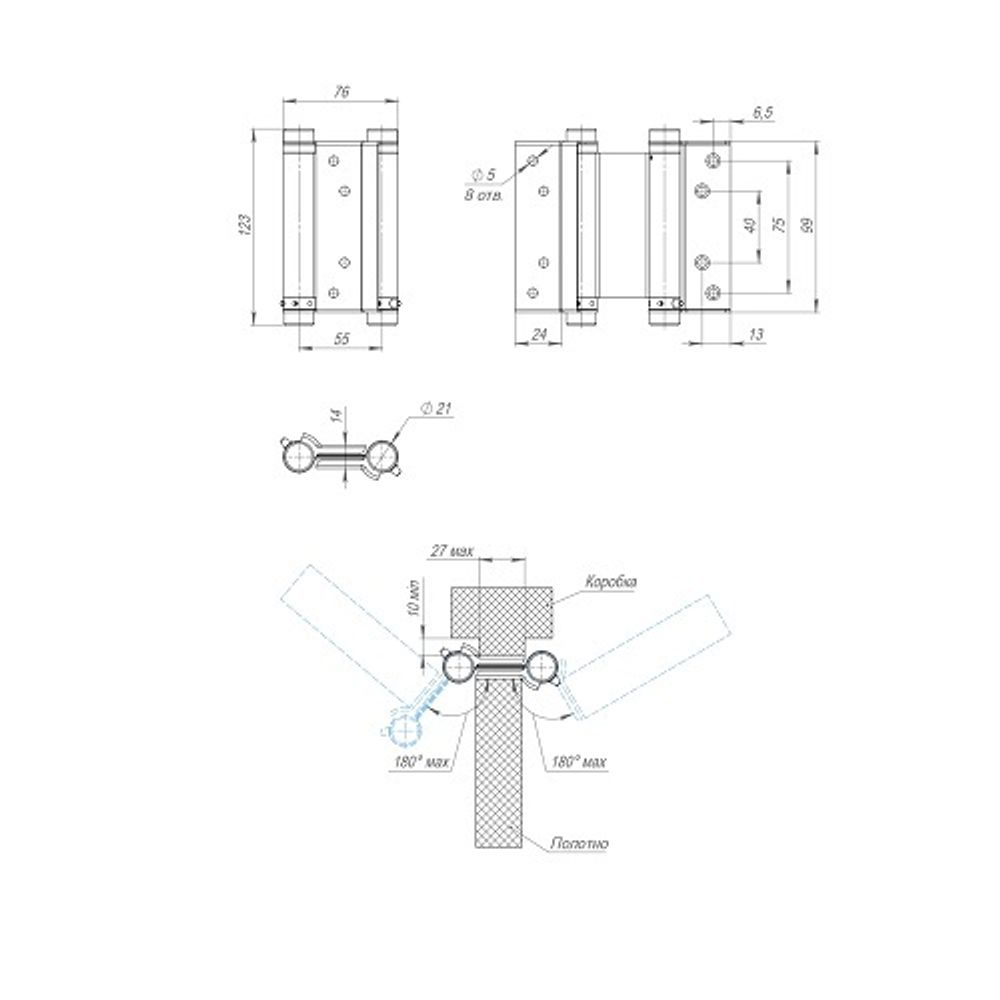 Петля дверная пружинная ARMADILLO Aldeghi ALH.100.4 SC мат. хром /45479/ (1 шт)