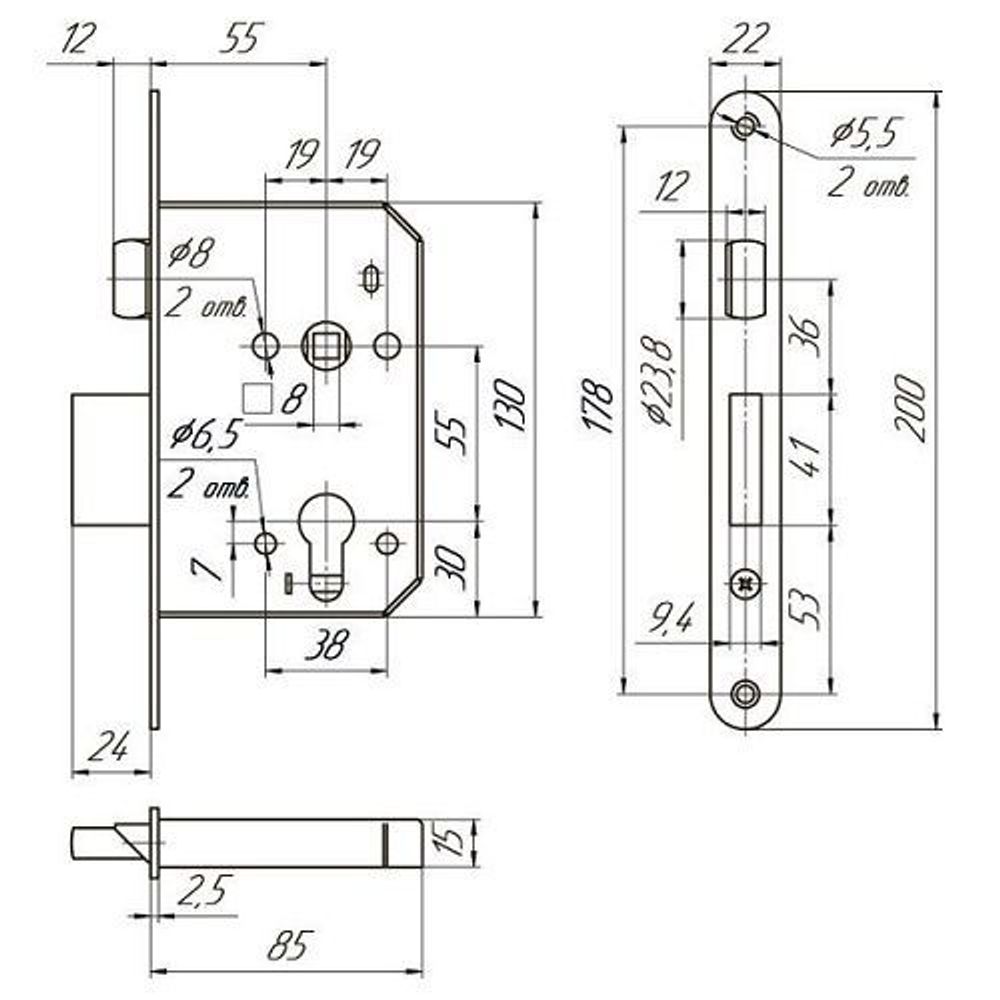 Замок врезной МЕТТЭМ ЗВ4 401.0.0 УНИВЕР 1риг. /14950/