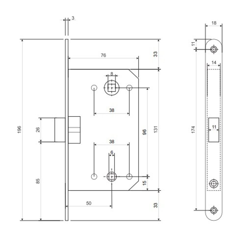 Защёлка врезная APECS 5300-P-WC AC медь