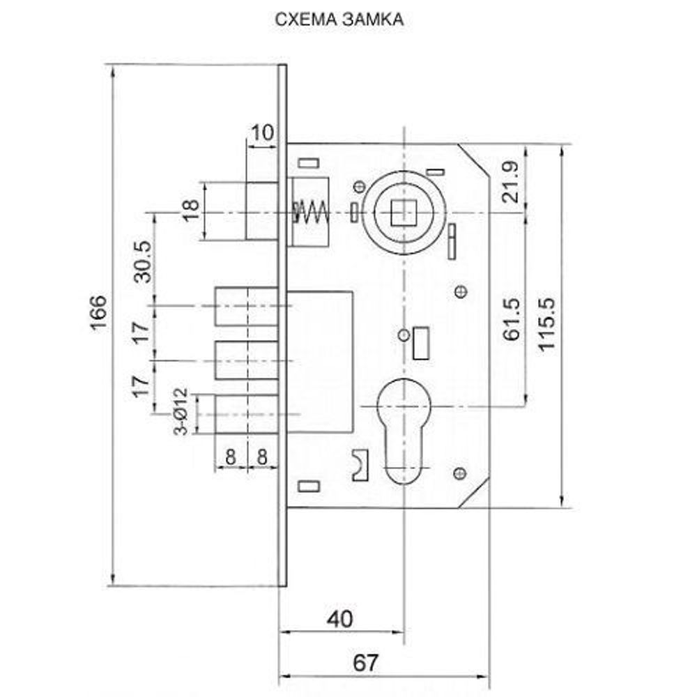 Замок врезной БУЛАТ ЗВ4-3.60.03.01 Номос бронза