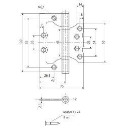Петля накладная Code Deco 100x75x2,5 B2 GRF графит