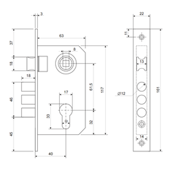 Замок врезной APECS 1023/60 CR хром