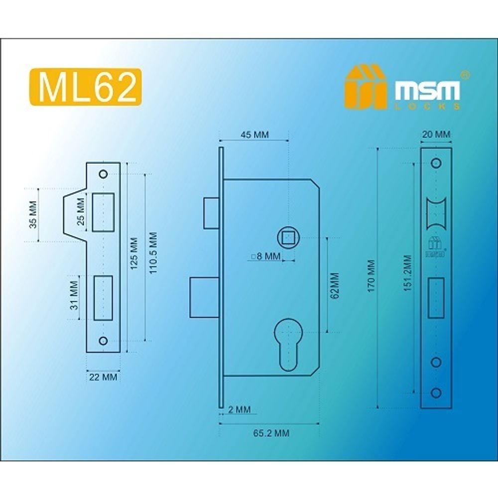 Корпус врезного замка MSM ML62 PB пол.латунь