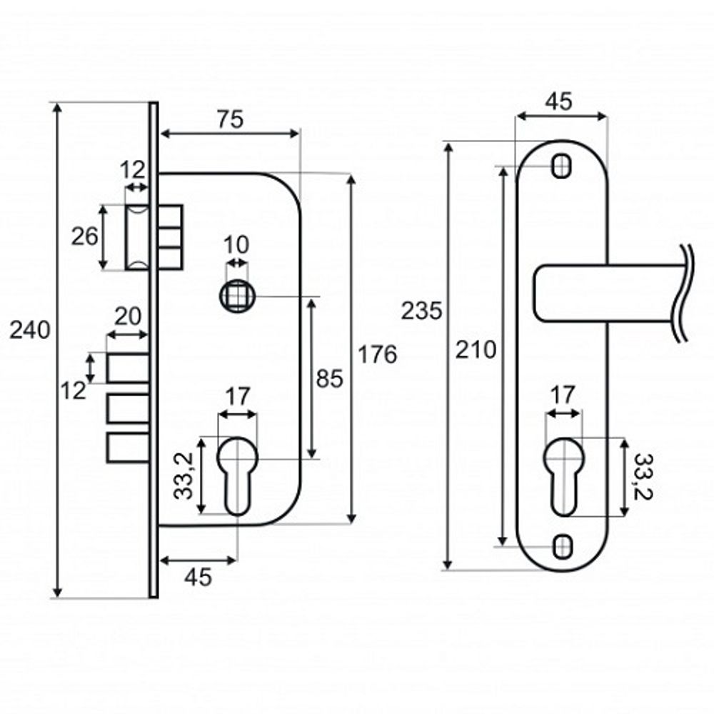 Замок врезной VETTORE 2223/70 SN мат.никель