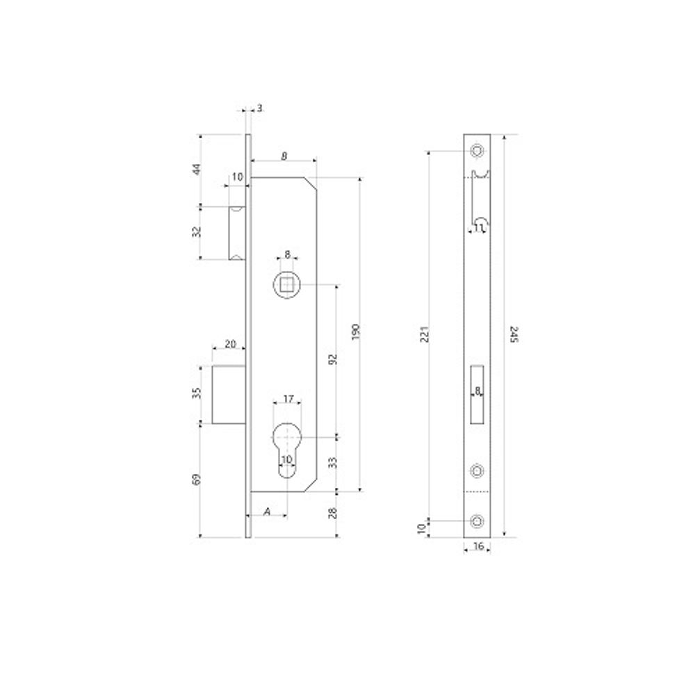 Замок врезной APECS 7000-35 NI никель