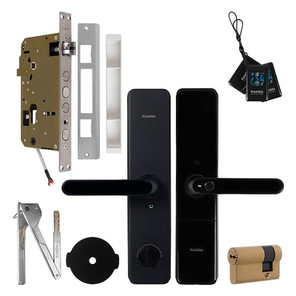 Замок врезной электронный с ручкой KAADAS S500 с отпечатком пальца, черный /47417/