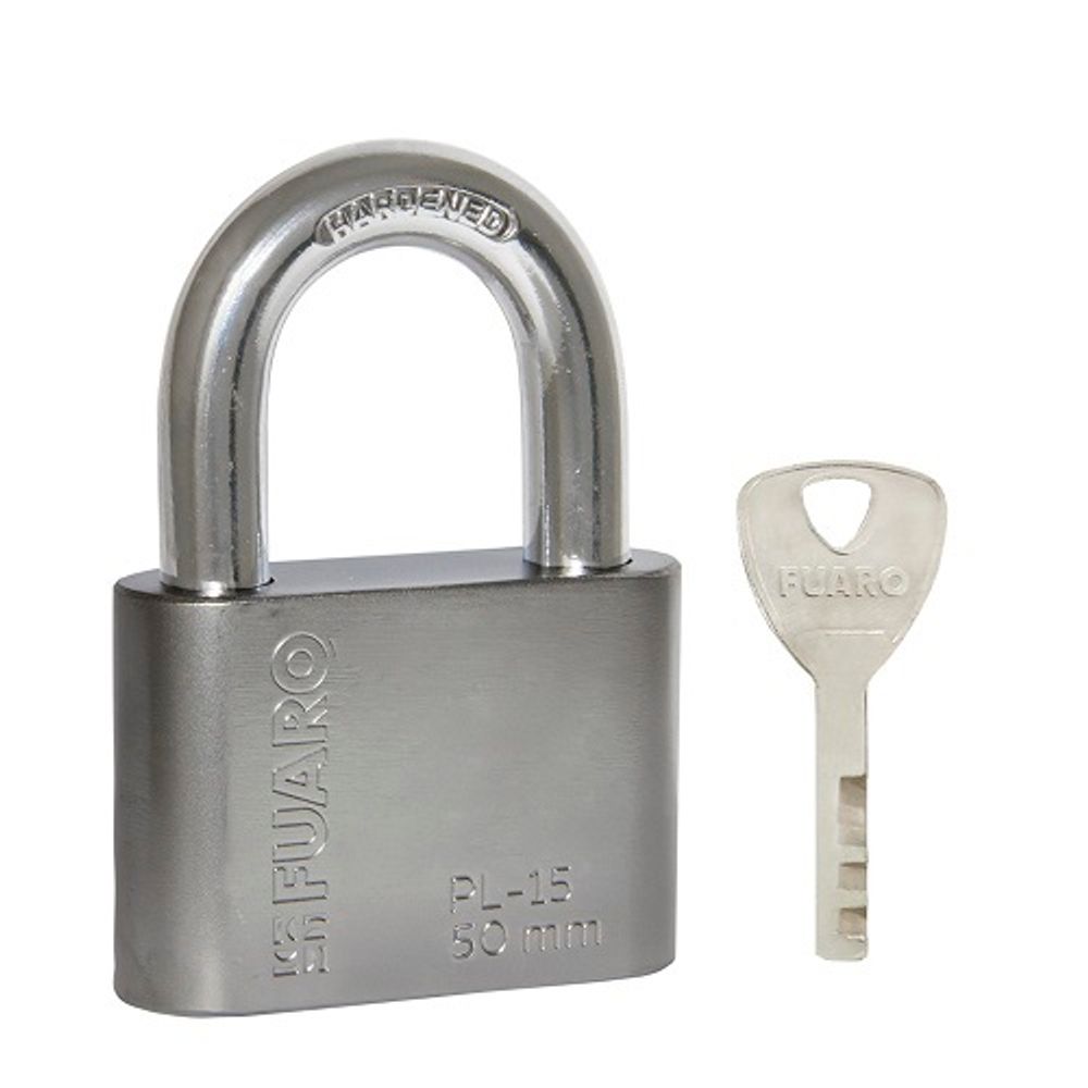Замок навесной FUARO PL-15-50 Nickel диск. 4 кл. БЛИСТЕР /42285/