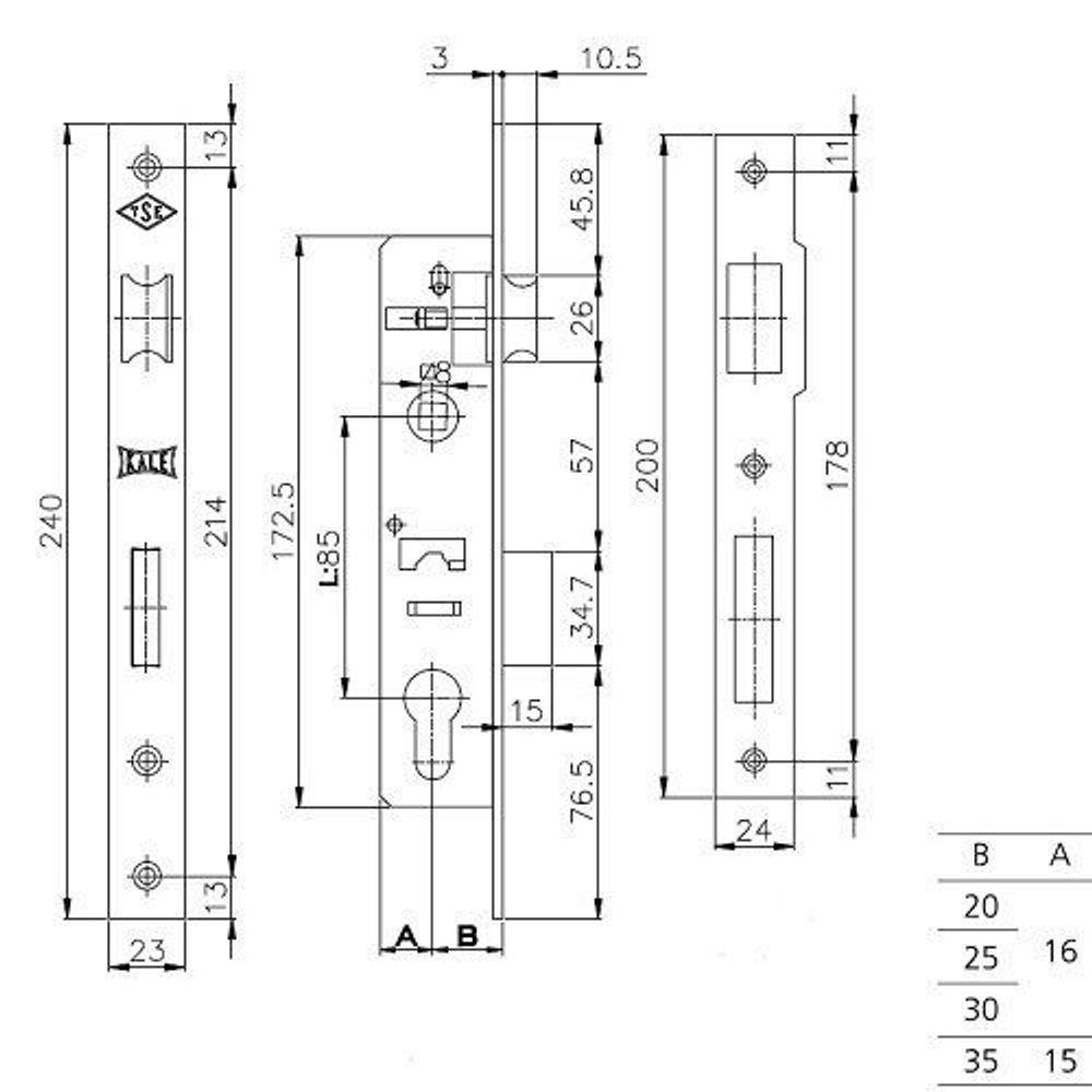 Корпус замка KALE KILIT 153 (20мм) w/b никель /7677/