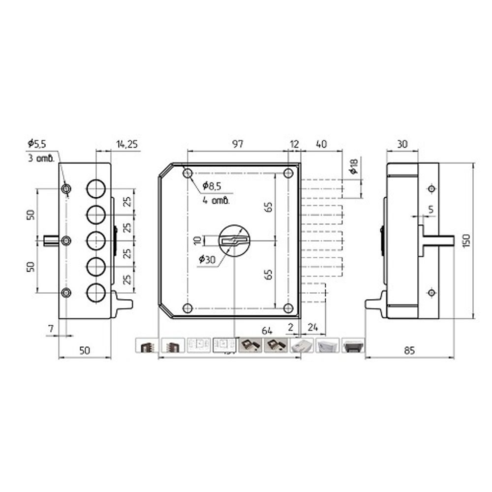Замок накладной МЕТТЭМ ЗН4 032.0.1 левый (3 кл.)