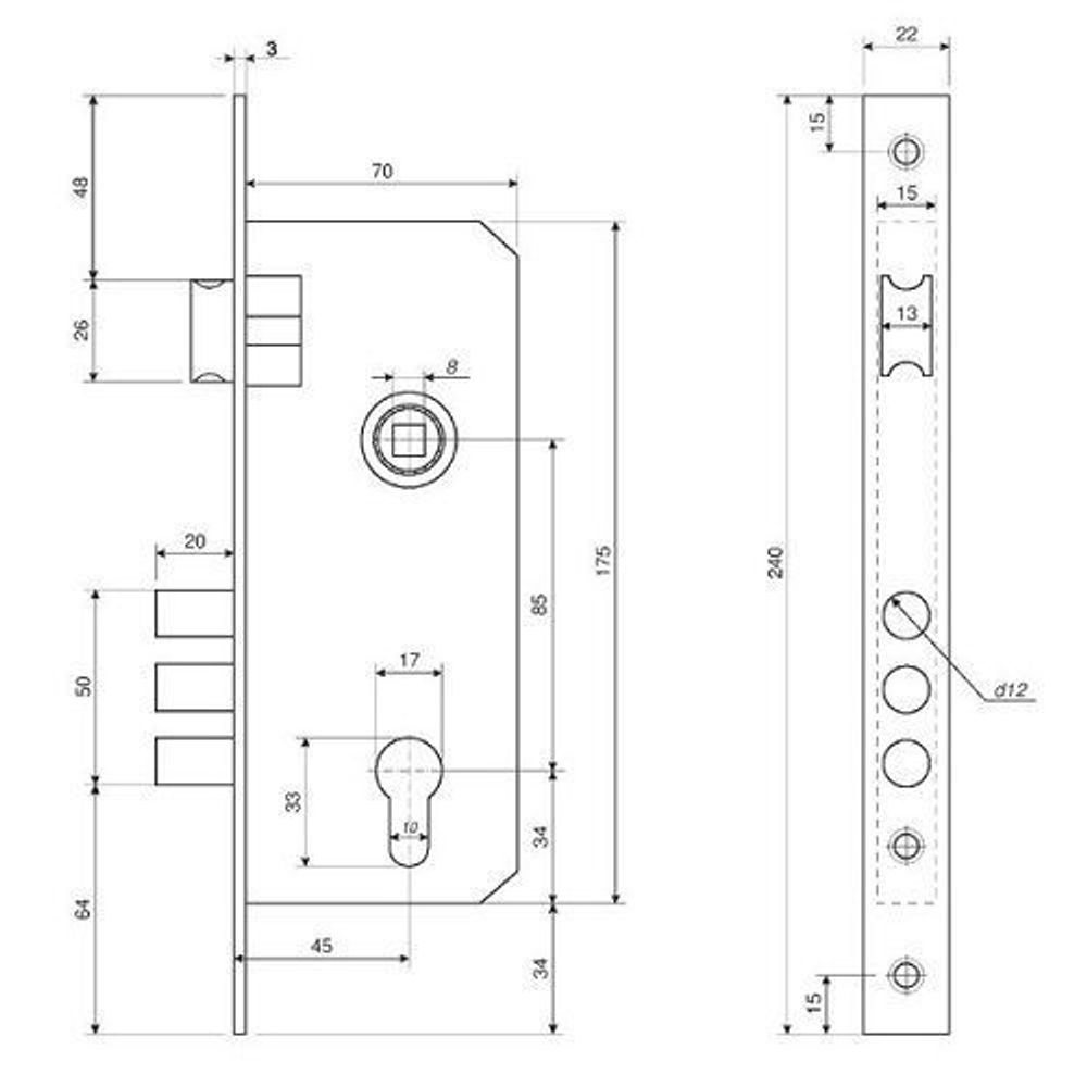 Замок врезной ЗУБЕР ЗВ 8523-85 мм 3 риг CP хром