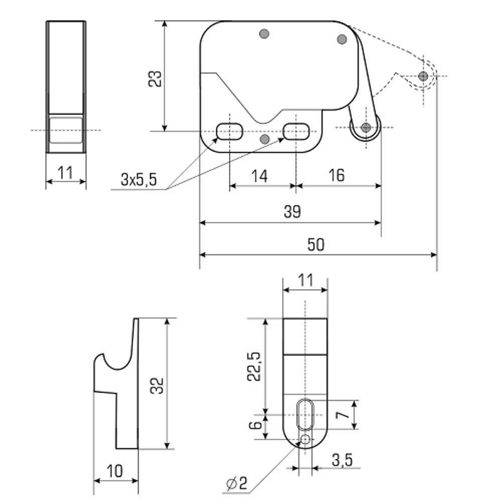 Нажимной толкатель фасадов (малый)