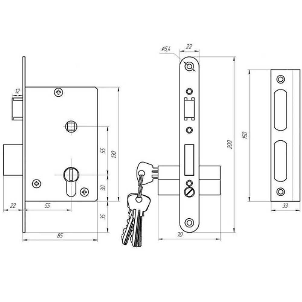 Замок врезной ДААЗ ЗВ4-3 черный