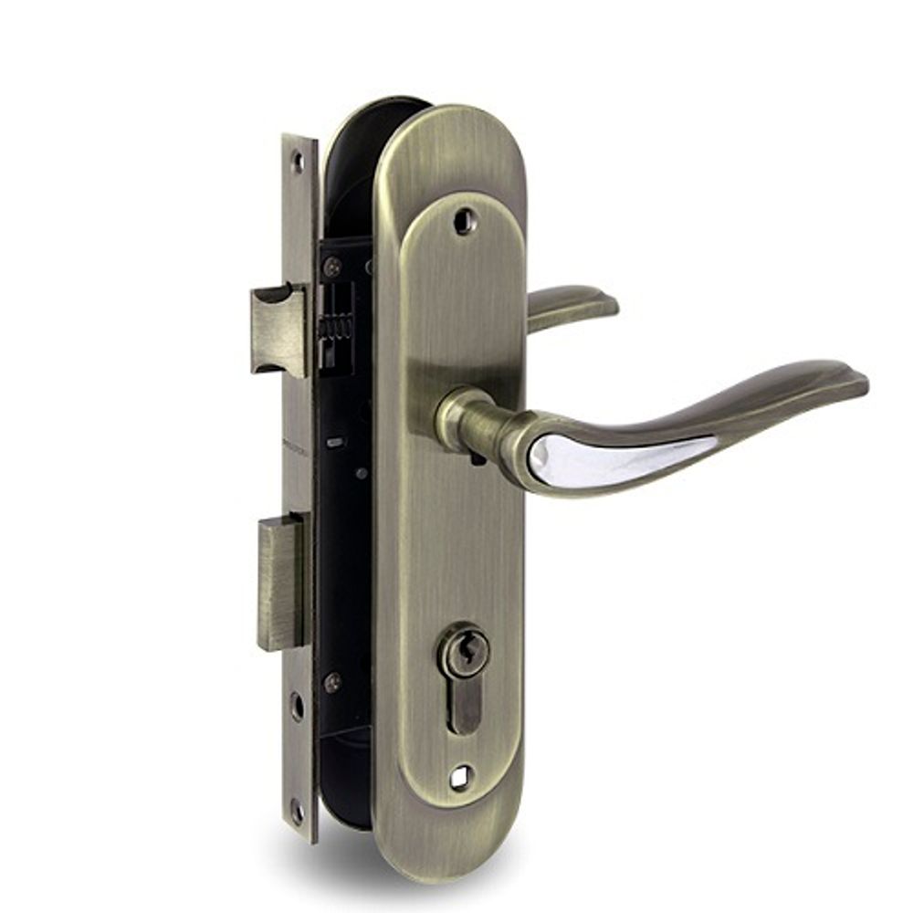 Замок врезной с ручками PALLADIUM ЗВ-1706 AB/CP бронза/хром