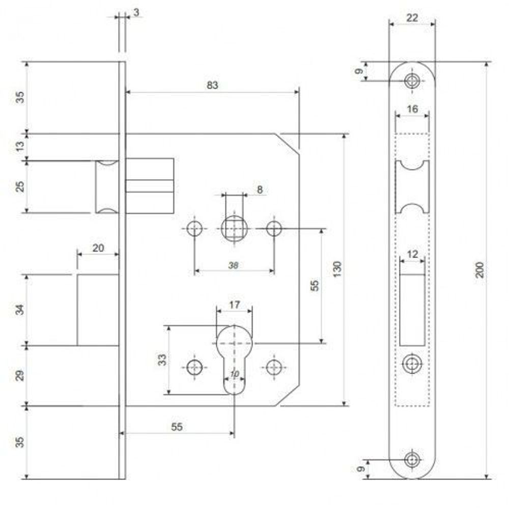 Замок врезной APECS 1623 AC медь