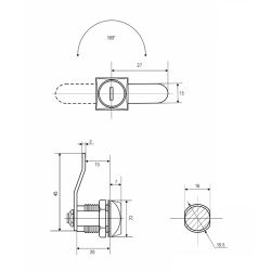 Замок почтовый EUROLOCK 0802 20мм 180гр. ригель изогнут на 5мм 2кл.