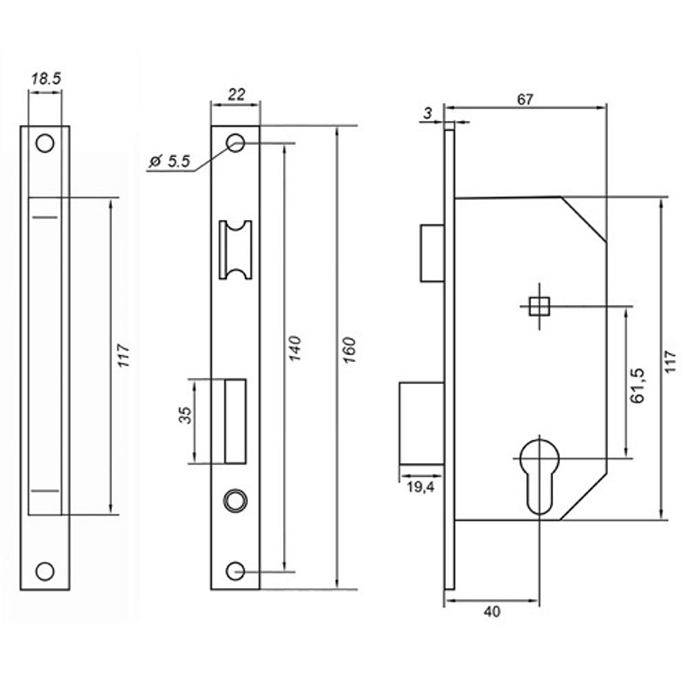 Замок врезной с ручками PALLADIUM ЗВ-AL 1613 CP хром