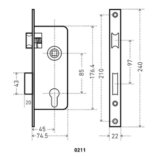 Замок врезной АЛЛЮР 0211 GP латунь