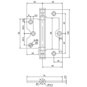Петля дверная накладная APECS 102*75*2,5-B2-INOX BLM черный (1шт)