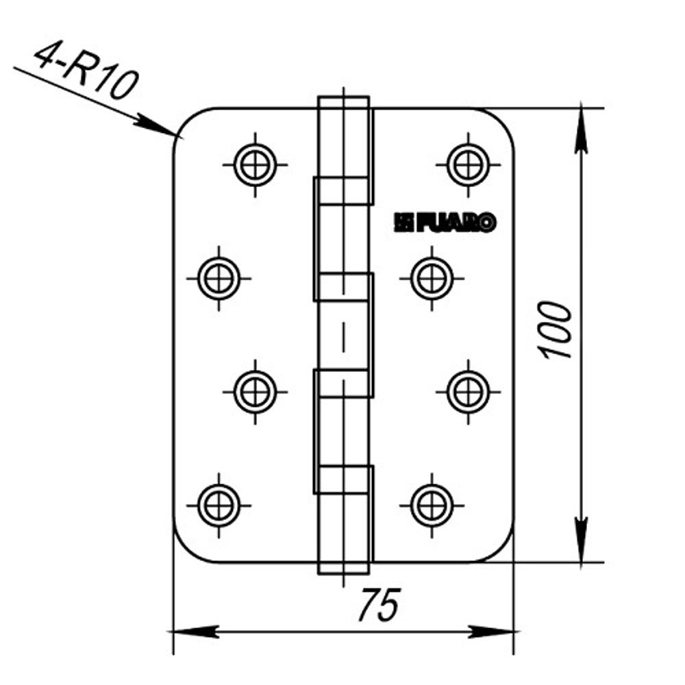 Петля дверная универсальная FUARO 4BB R10 100x75x2,5 SN мат.никель /32643/ (1 шт)