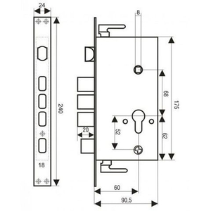 Врезной замок для кит. дверей овал.ригель автомат левый