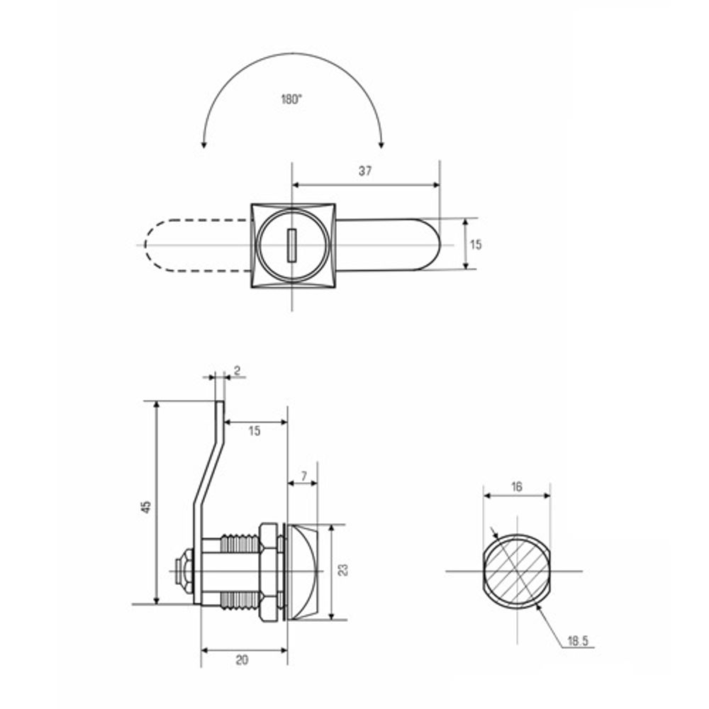 Замок почтовый EUROLOCK 0802 20мм 180гр. ригель изогнут на 5мм 2кл.