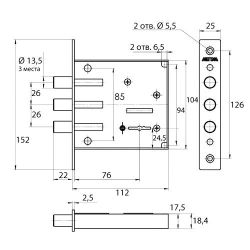 Замок врезной МЕТТЭМ ЗВ8 842.0.0  3риг. 5кл.
