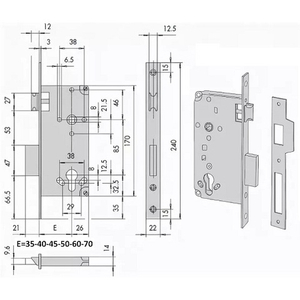 Корпус врезного замка CISA 5C.110.60 (с отв. планкой) /13523/