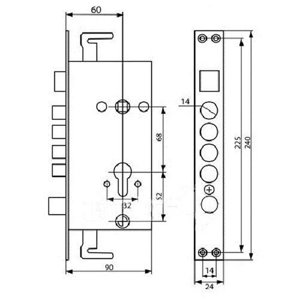 Корпус замка на китайскую дверь 2524 - 4Р L АВТО