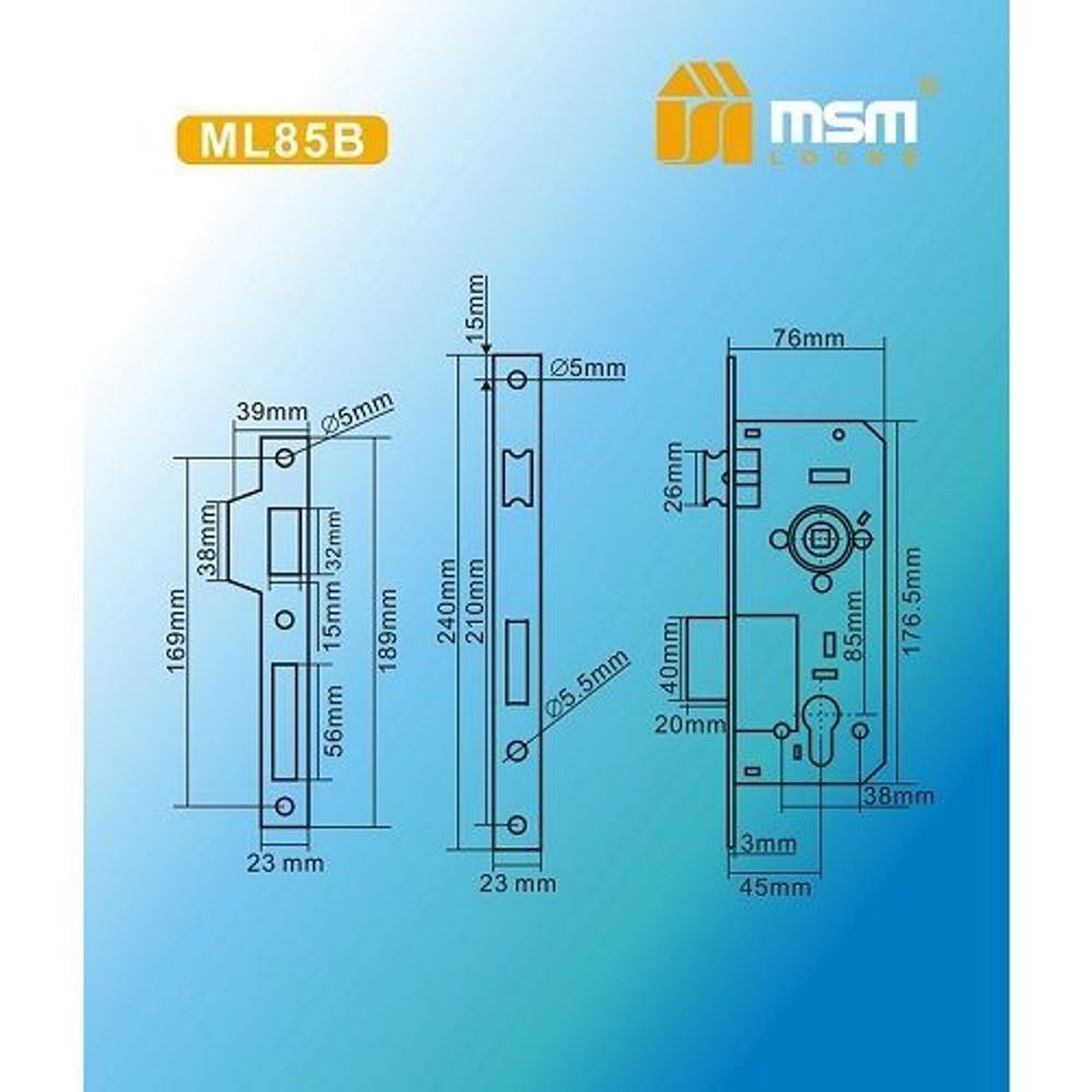 Корпус врезного замка MSM ML85B SN мат.никель