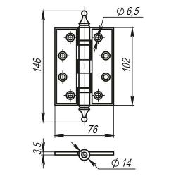 Петля универсальная ARMADILLO Castillo CL 500-A4 102x76x3,5 SILVER-925 серебро 925 /34189/ (1 шт)