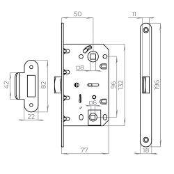 Защелка врезная AJAX PLASTLP96WC-50 SSC сатин.хром /57611/