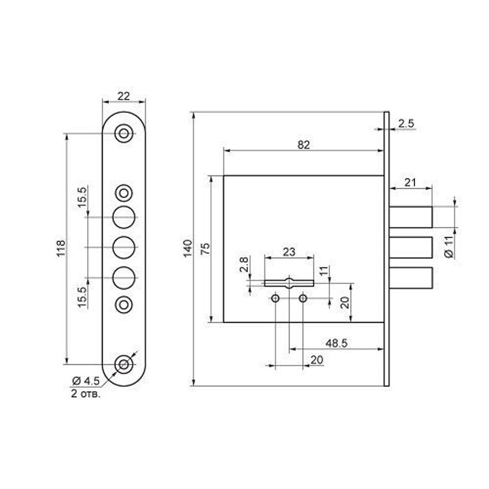 Замок врезной ПРОСАМ 79600 ЗВ8-8У/15 (3 риг) планка /14720/