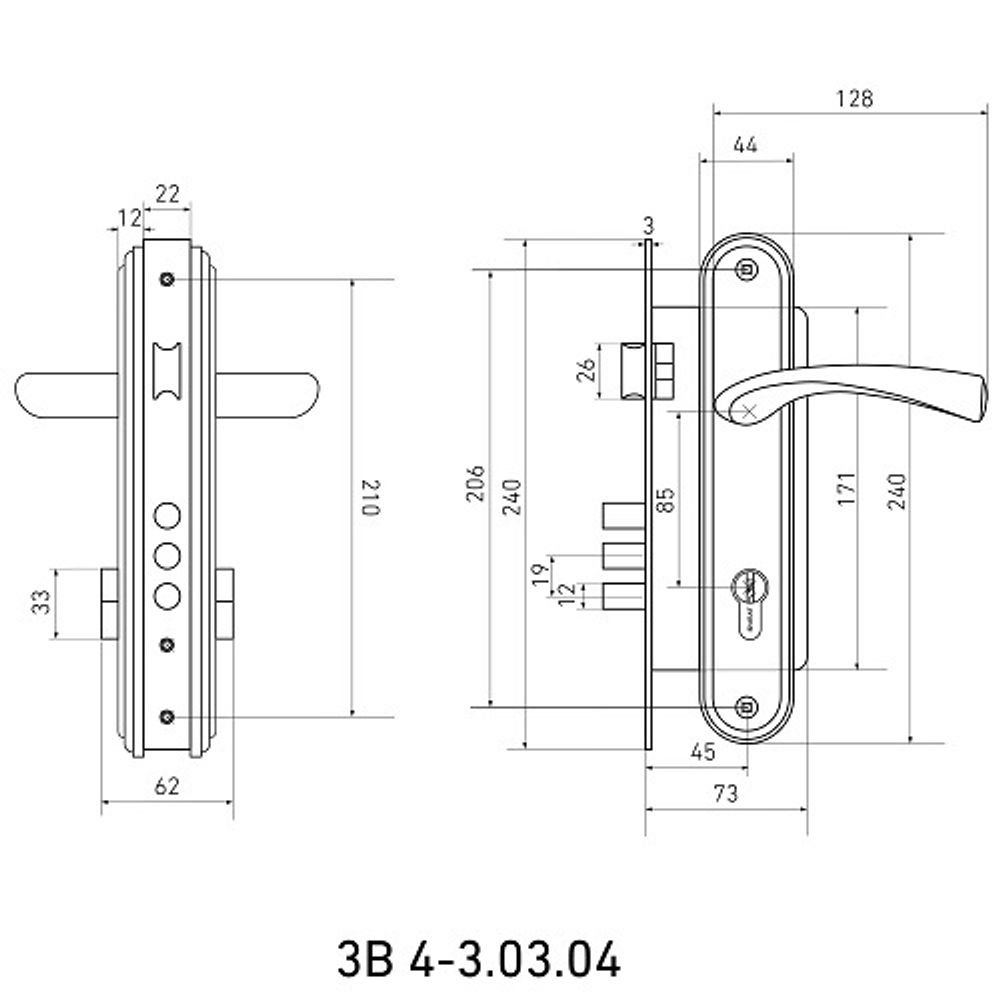 Замок врезной БУЛАТ ЗВ4-3.03.04 НОМОС хром
