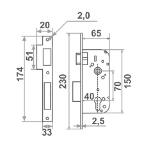 Замок врезной НОРА-М N94-70Л